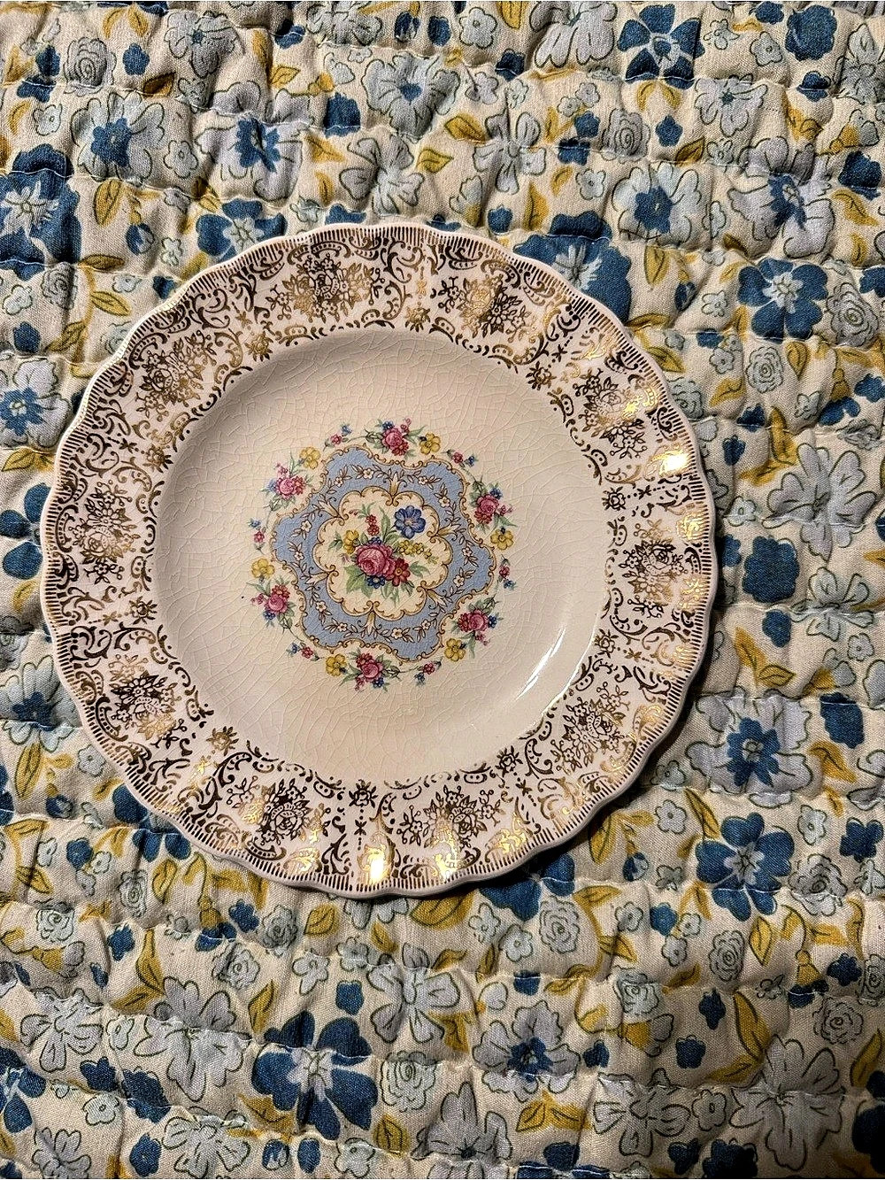 Limoges Lyric Floral Dinner Plate Cream & Blue